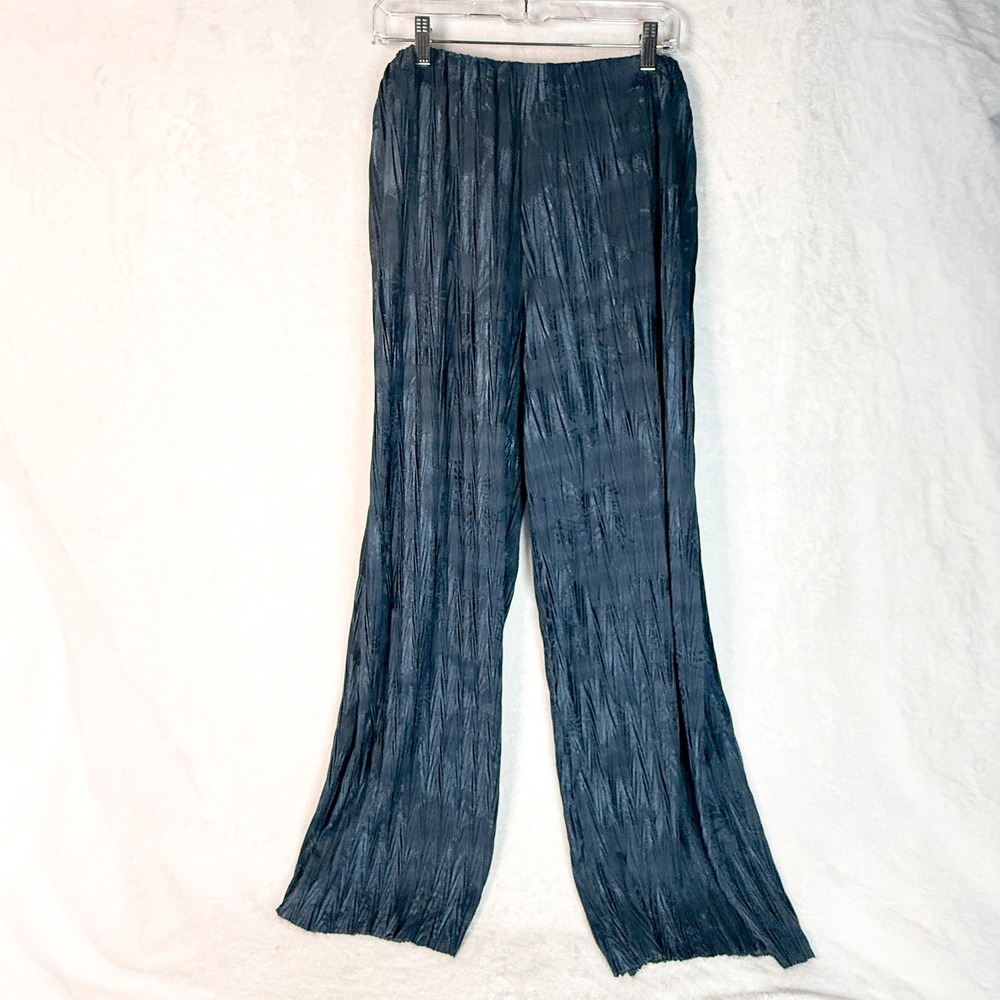 NWT Maeve Anthropologie XL Navy Crinkle Wide Leg Pull On Pants Textured
